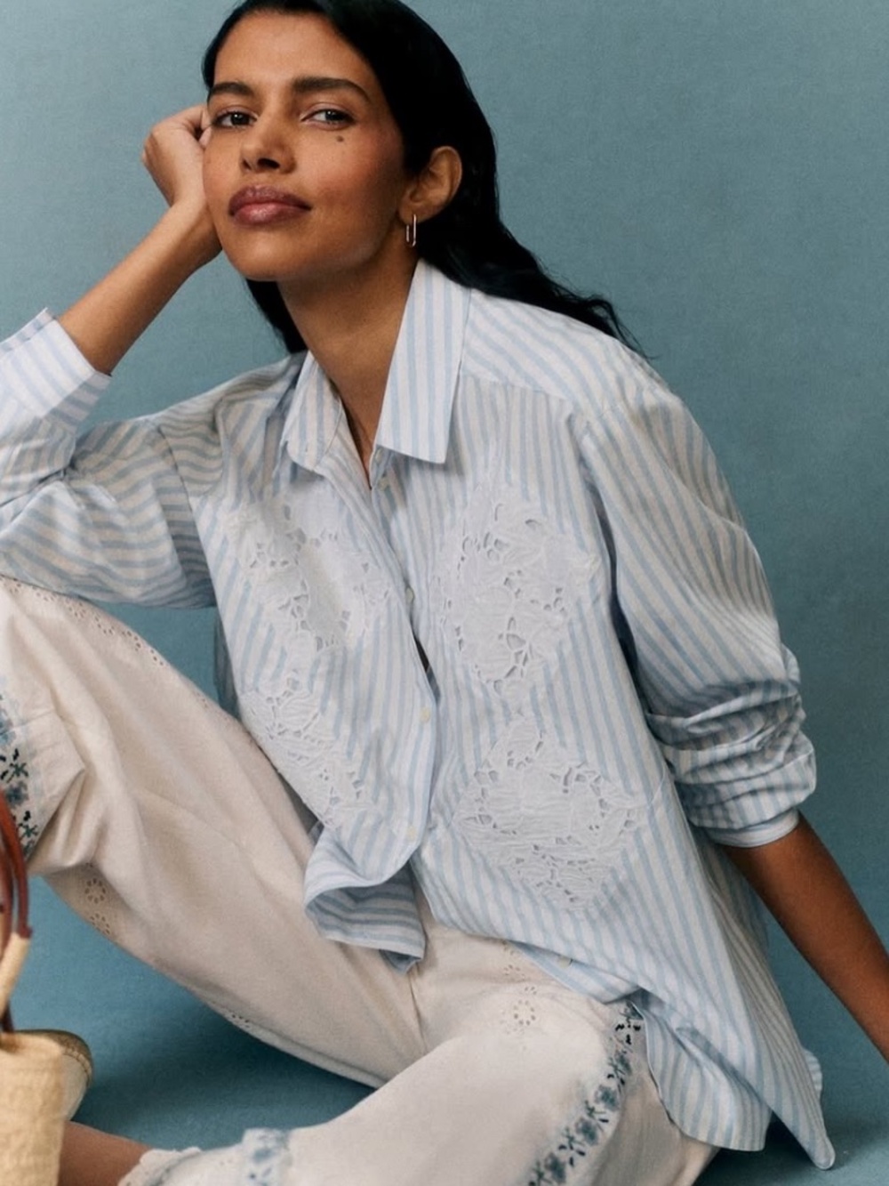 Sezane Maxy Shirt - Sézane X Andion Pale Blue Stripes - Size 4